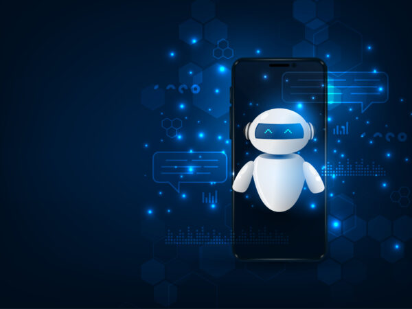 Chatbot assistant application on a smartphone. Artificial intell
