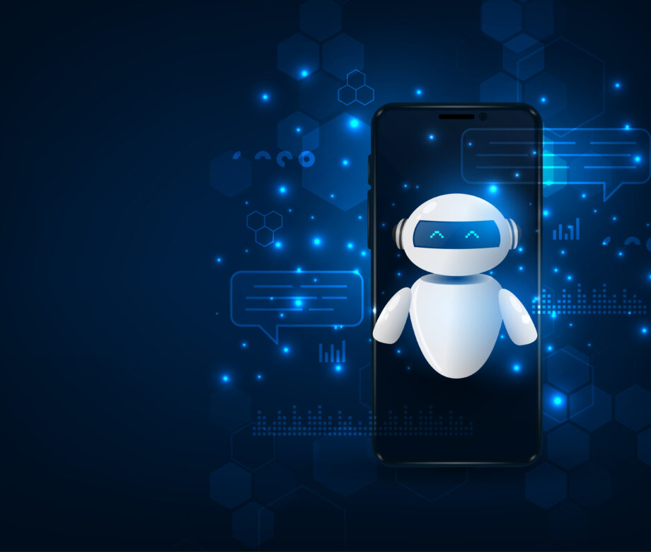 Chatbot assistant application on a smartphone. Artificial intell